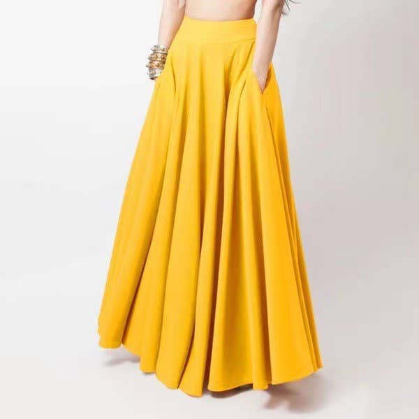 SALINA TRADING INC - Wholesale Skirt - Women's - Women Casual Solid Color Loose Pleated Long Skirt3