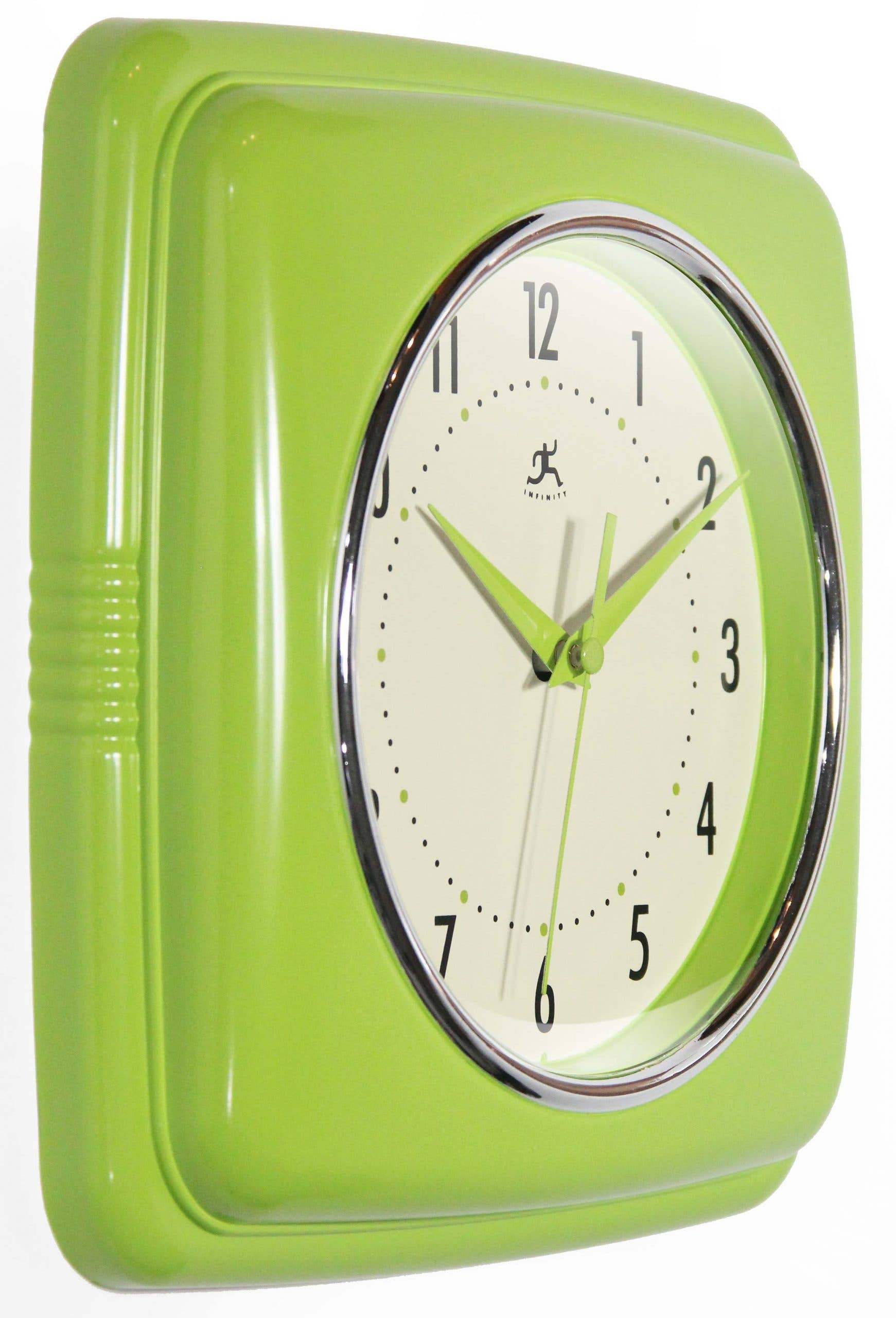 Infinity Instruments - Wholesale Wall Clock - Retro Square Green Indoor Wall Clock 9.25 Inch2