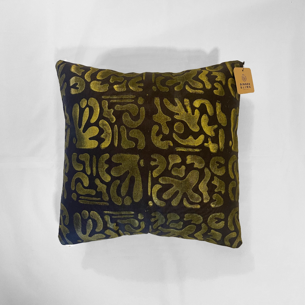 Ginger & Lime Print Shop - Wholesale Throw/Decorative Pillow - Charcoal & Gold Coralish Envelope Pillow Cover with Insert2