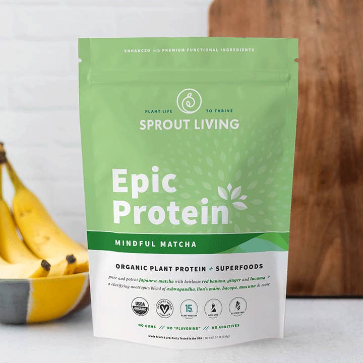 Sprout Living Epic Protein — Mindful Matcha (Organic Plant Protein + Nootropics) for wholesale by NFit USA - Fitness Market