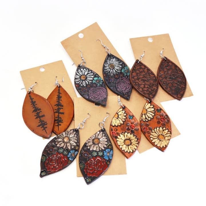Tooled Leather Drop Earrings for wholesale by Fearless hART