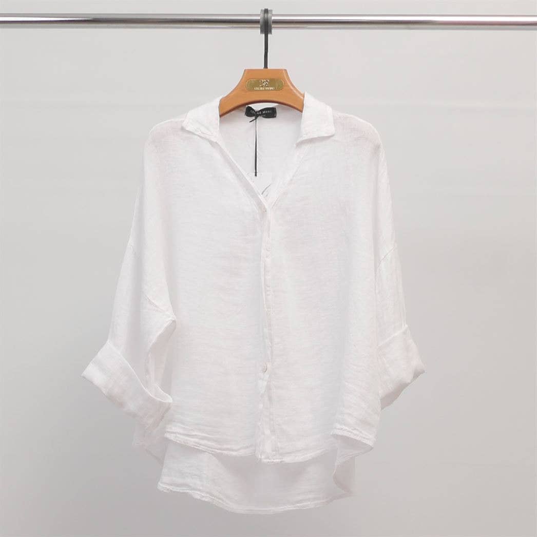 Cecile Wang - Wholesale Button Down Shirt - Women's - Open collar linen shirt YX893036