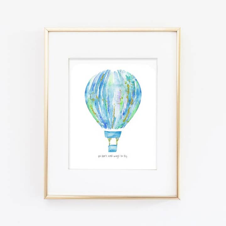 Glitter Watercolor Hot Air Balloon Art Print for wholesale by Slate + Brush Design Studio