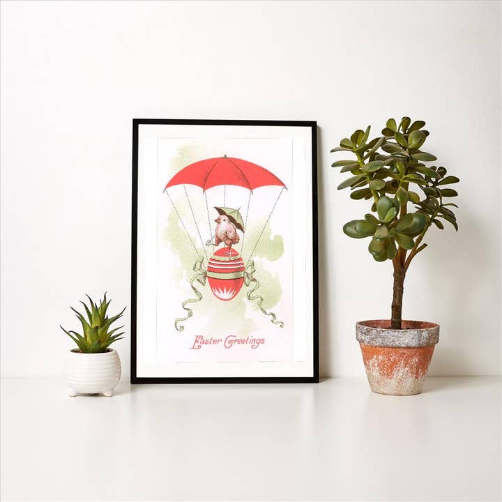 Found Image Press - Wholesale Art print - Art Print EA-19 Easter Greetings, Chick in Egg Balloon1