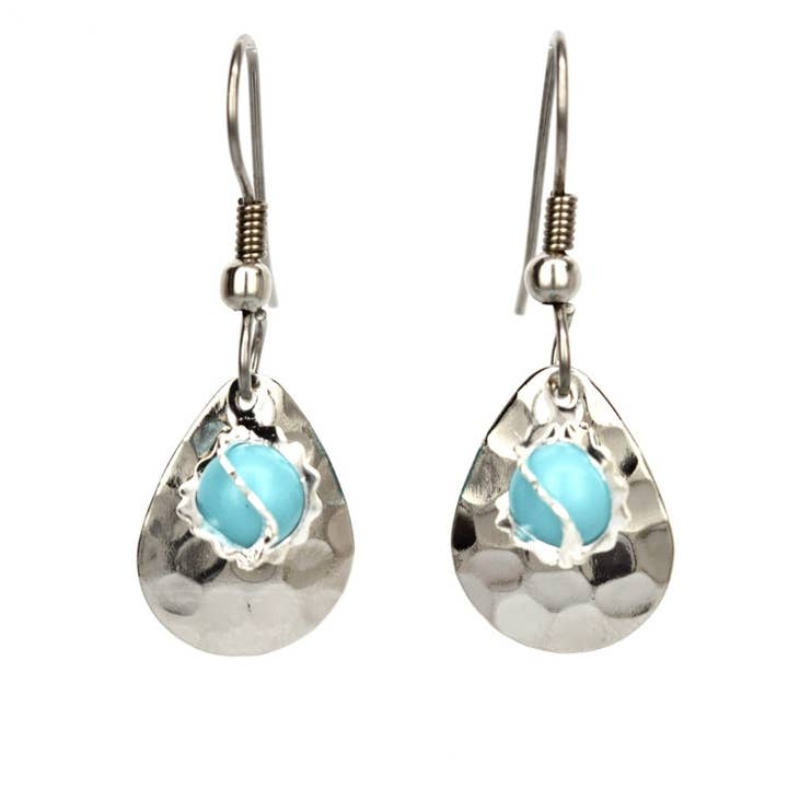 Silver Turquoise Tone Bead Earrings handmade jewelry Maine for wholesale by Eye Catching Jewelry