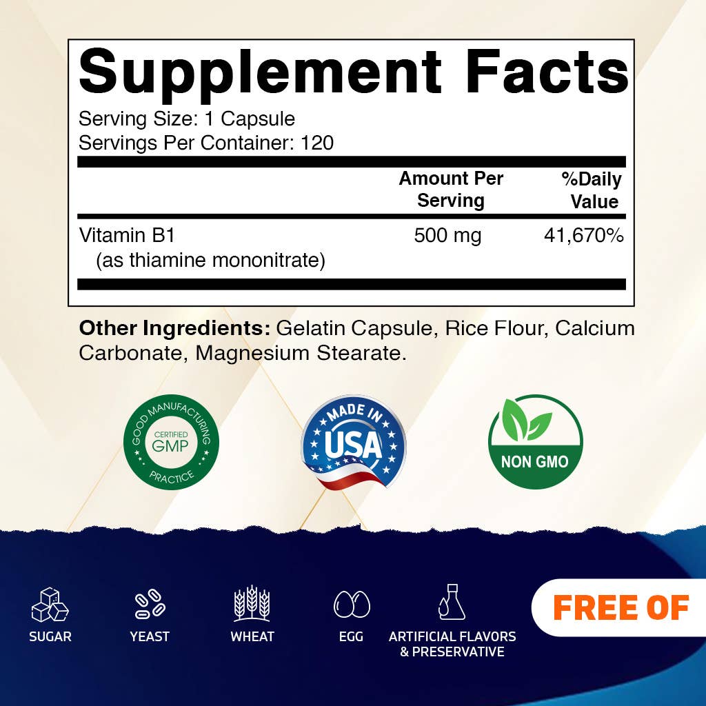 Vitamatic – wholesale Oralt tillskott/Vitamin – Vitamatisk vitamin B1 (tiamin) 500 mg | 120 kapslar1