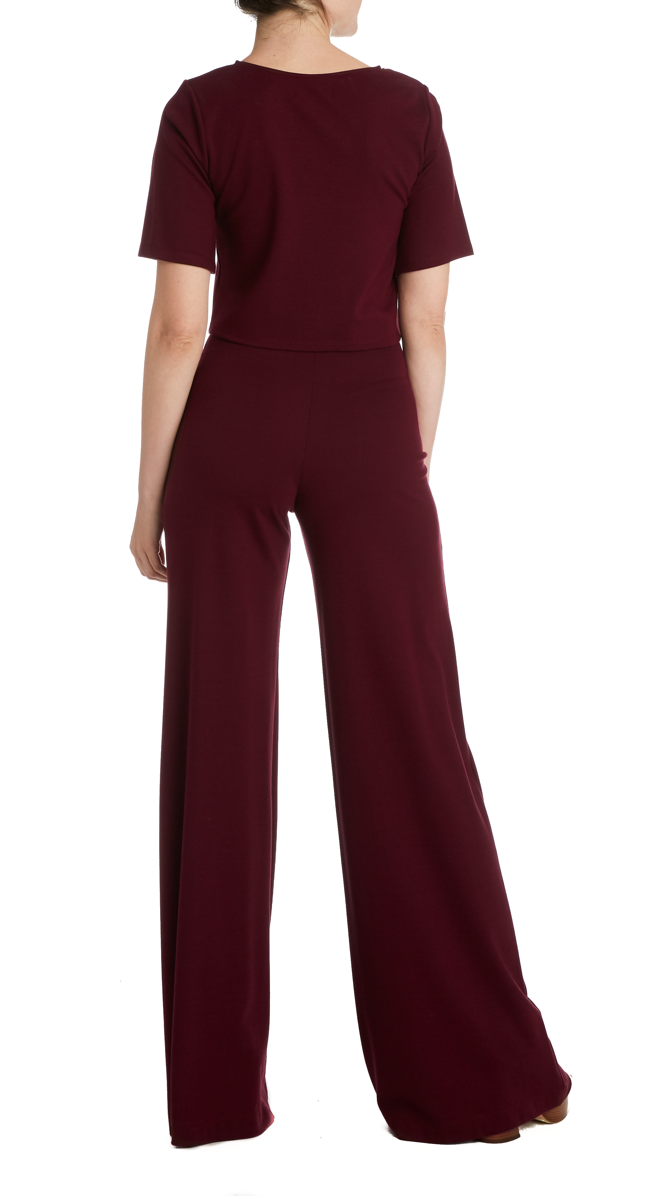 Ripley Rader - Wholesale Knit Top - Women's - Burgundy Ponte Knit Short Sleeve Tee2