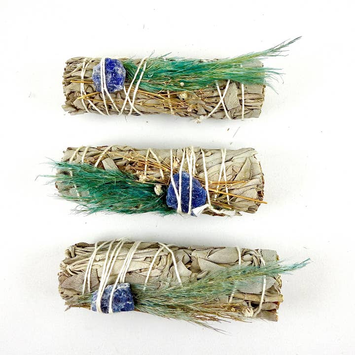 Sage + Sodalite Crystal Smudge Wand for wholesale by Liv Rocks