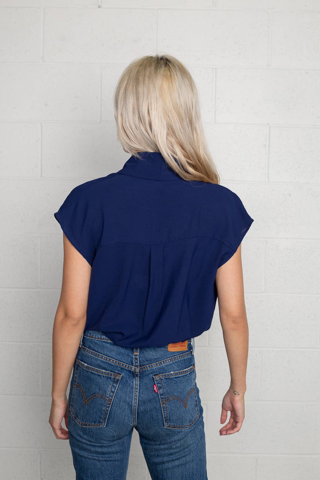 Navy Wrap Front Shawl Collar Bodysuit  for wholesale on Faire1