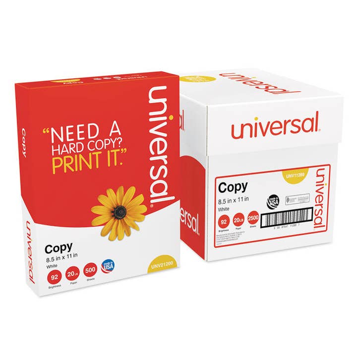 Universal Copy Paper Carton, 92 Bright, 20 lb, 5 Reams for wholesale by Everyday Supply Co