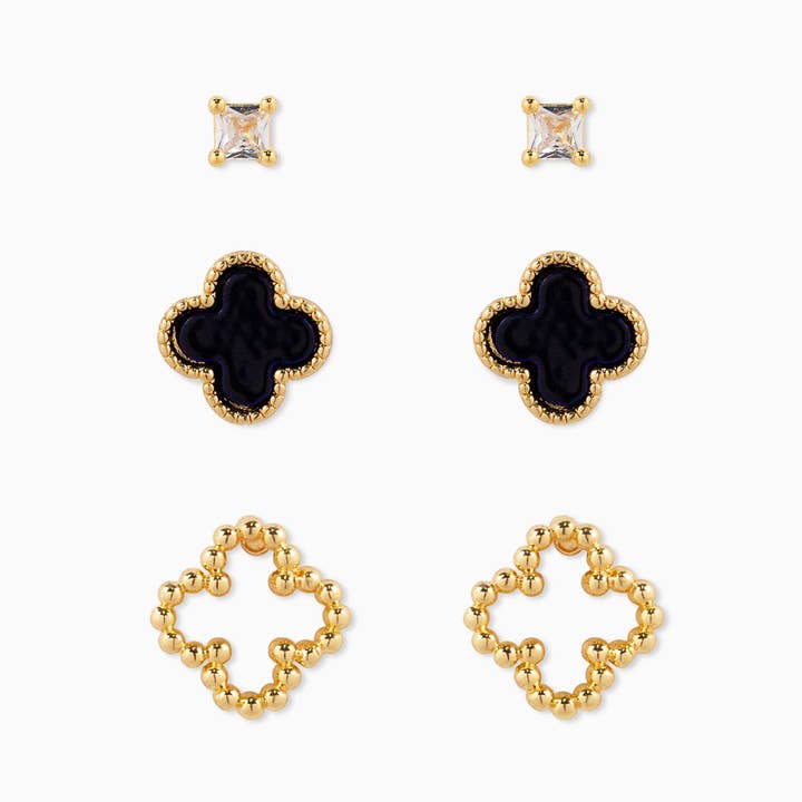 Sessori - Wholesale Jewelry Set - MOP Clover and CZ Stud Earring Set of 3