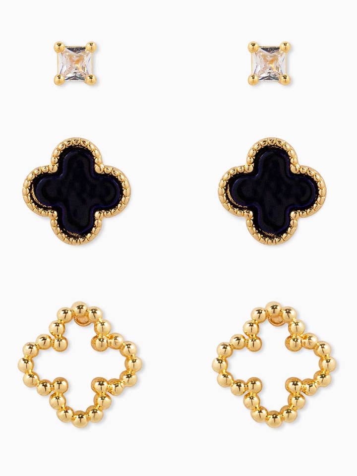 MOP Clover and CZ Stud Earring Set of 3 for wholesale by Sessori