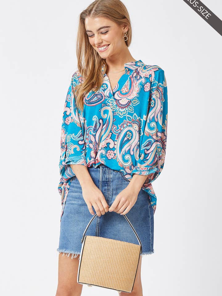 Blusa LIZZY senza pieghe con maniche a 3/4 PLUS SIZE per la vendita all'ingrosso da parte di Dear Scarlett