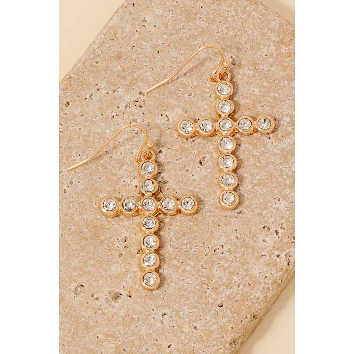 Boucles d'oreilles pendantes en forme de croix pavée en strass pour la vente par Anarchy Street