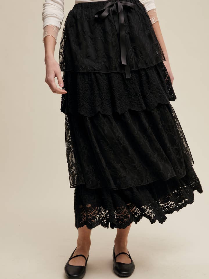Jupe Longue à Volants en Dentelle LSK0263 pour la vente par Listicle