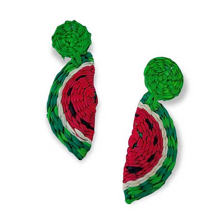 Icara eller toquilla palmestrå vandmelon øreringe med guldbelagte stifter for engroshandel hos Organic jewelry by Allie