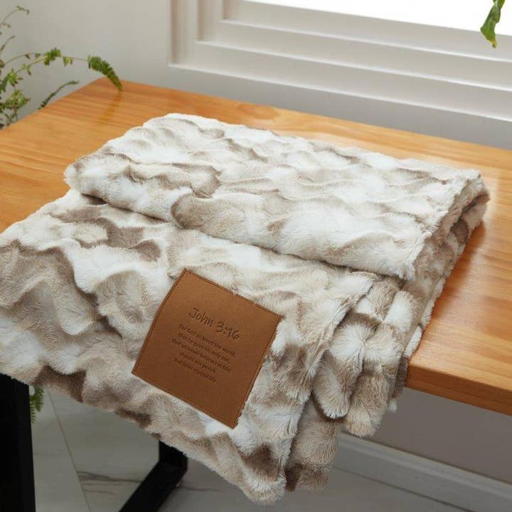 Duke Imports - Wholesale Throw Blanket - "For God So Loved the World" 1-Ply Faux Fur Patch Throw4