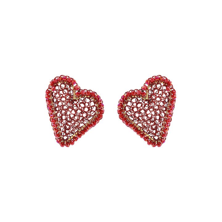 Red & Gold Amour Mesh Posts Handmade Crochet Earrings for wholesale by Lavish By Tricia Milaneze