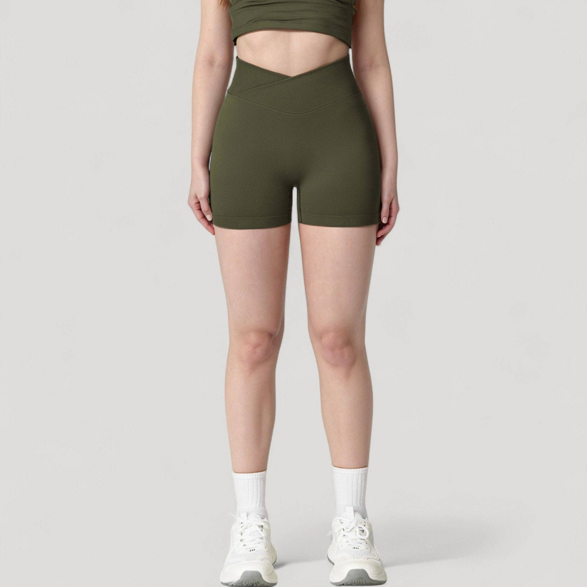 Active by Anna-Kaci – wholesale Athletic shorts – Women's – High Waist Seamless Ribbed Biker Shorts with Crossover Waist23