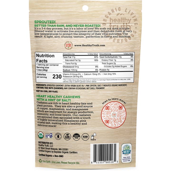 Healthy Truth LLC - Wholesale Nuts - Organic Raw Sprouted Salted Cashews 1.4oz
