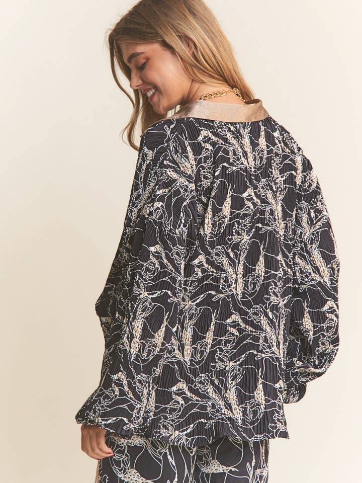 Bronze Black Multicolor Pattern Print Button Up Blouse for wholesale on Faire2