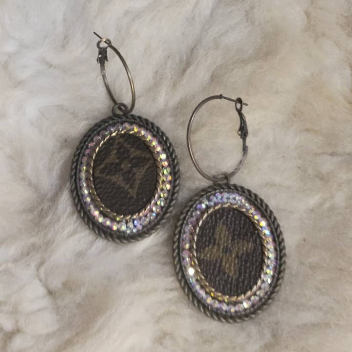 Upcycled LV bling oval earrings for wholesale by Upcycled Always & Forever accessories