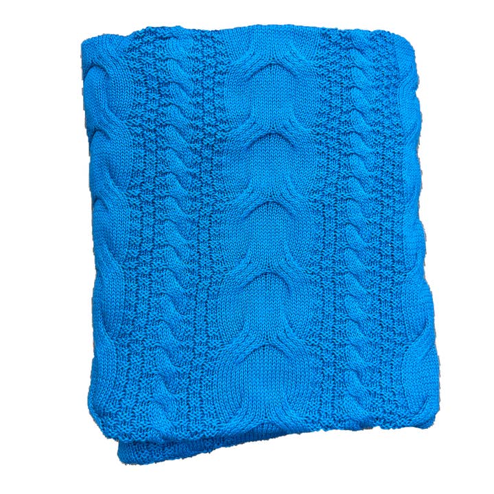Tech Blue Cableknit Pure Cotton Throw Blanket Home Decor for wholesale by Chloe & Lex