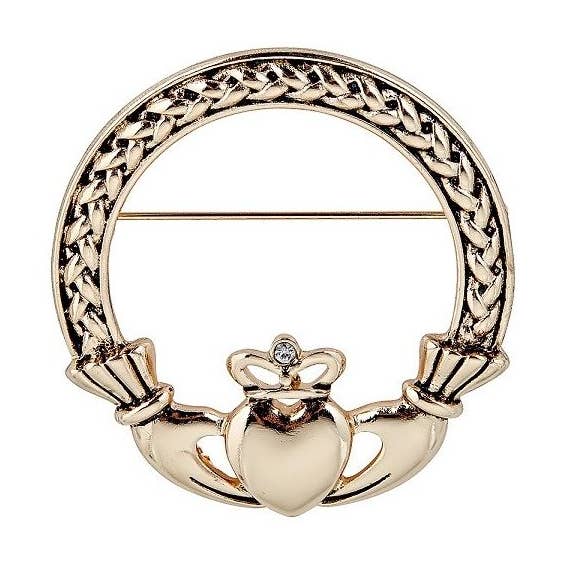 Woven Gold Claddagh Brooch for wholesale by The Irish Jewelry Company