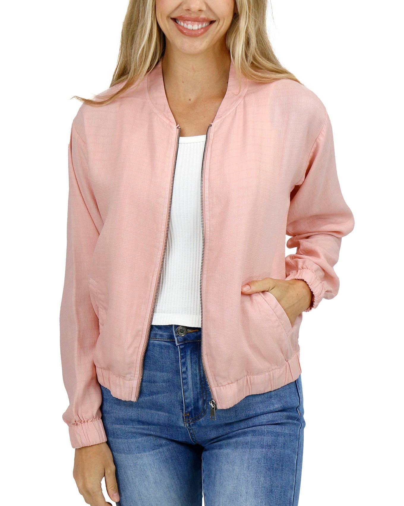 Tencel™ Lyocell Baseball Jacket in Blush for wholesale on Faire5