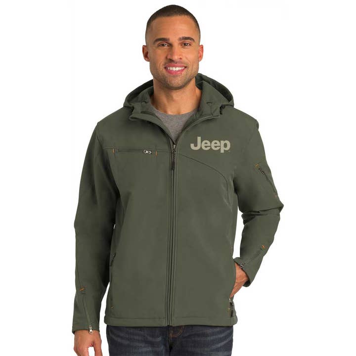 Mens Jeep® Hooded Softshell Jacket - Mineral Green for wholesale by Detroit Shirt Co.