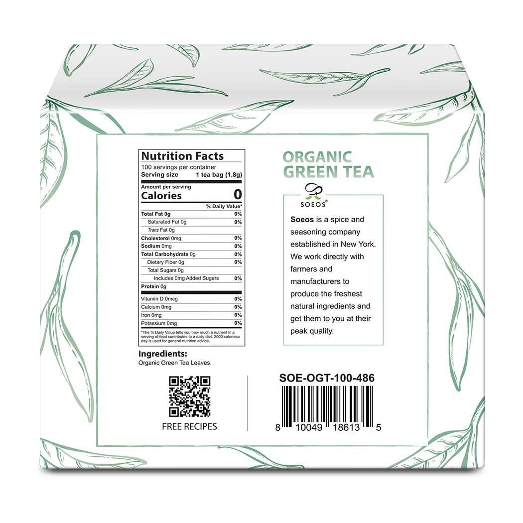 soeos - Wholesale Tea Bags - Soeos Organic Green Tea, 100 Tea Bags, 6.3 oz (180g)1