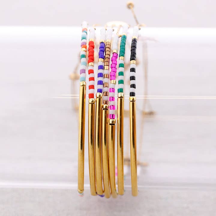 Pulsera Acero Macrame Cuentas Miyuki Barrita Curva para venta al por mayor de Sonata