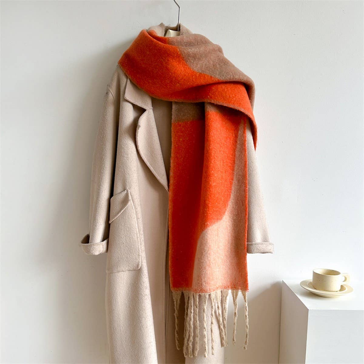 ACCITY - Wholesale Scarf - Women's - Geometric Fringe Wool Scarf,Thick Colorblock Shawl_CWASC09789