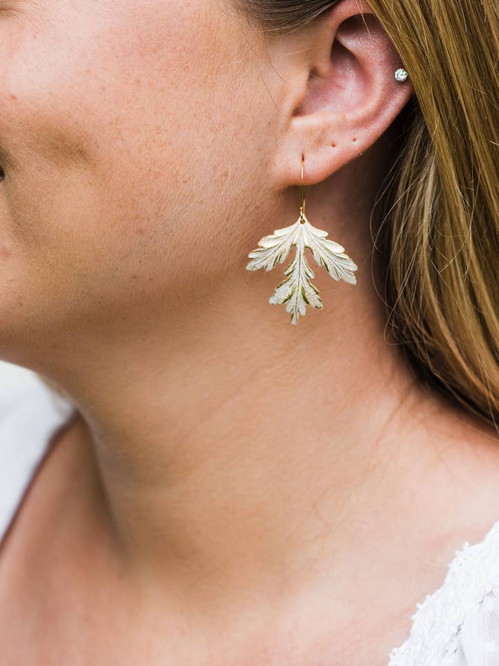 White Patina Leaf Earrings for wholesale by A Pocket of Posies