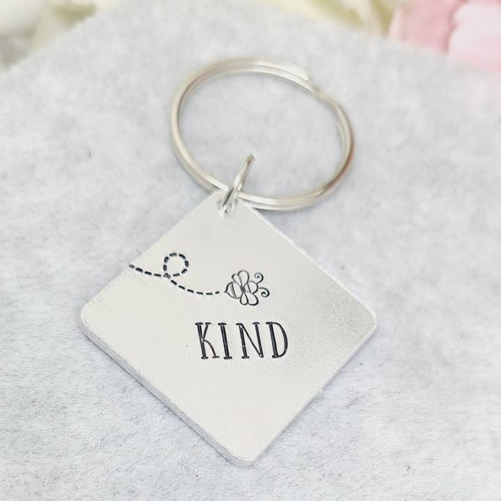 Be Kind Square Keyring for wholesale by The Trinket Box