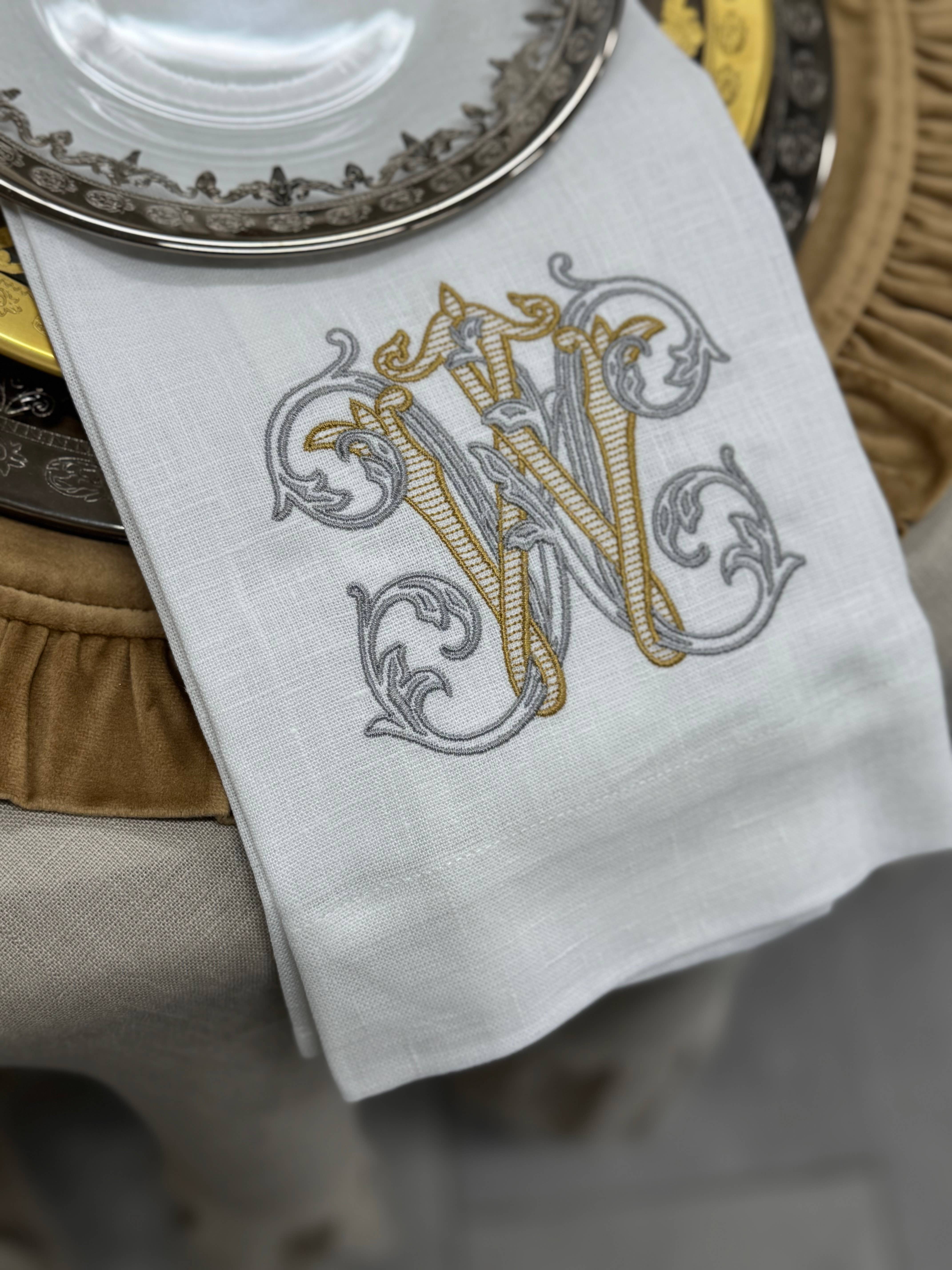 Arte Italica & Crown Linen Designs - Wholesale Tea Towel - Vintage Vine Monogram Linen Towel19