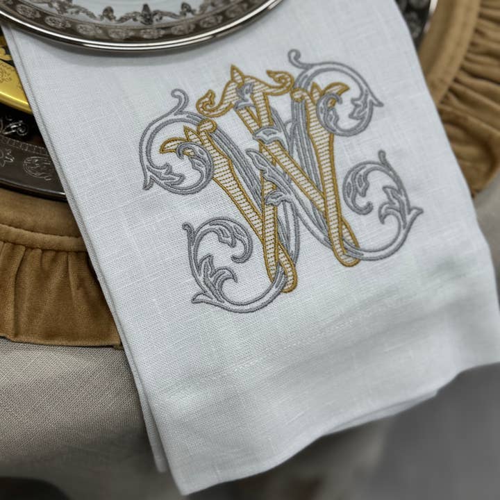 Arte Italica & Crown Linen Designs - Wholesale Tea Towel - Vintage Vine Monogram Linen Towel19