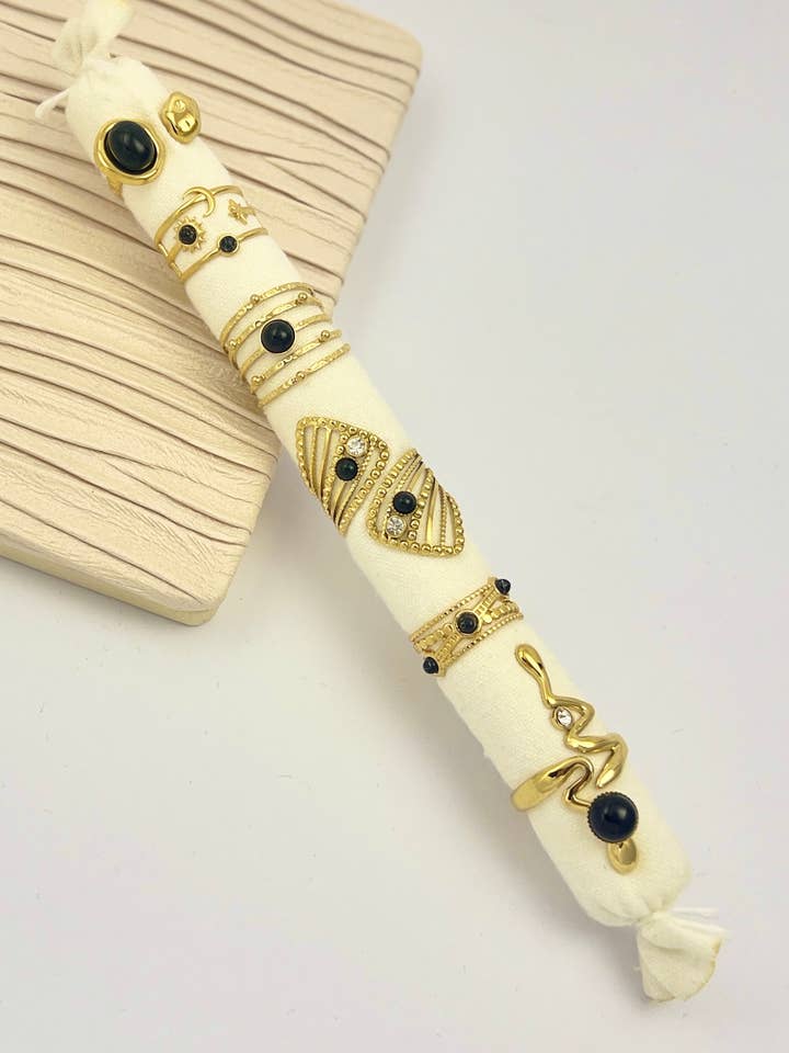 Lot 6 Adjustable Steel Ring with Black Stone Cushion offered for wholesale by COSMOS