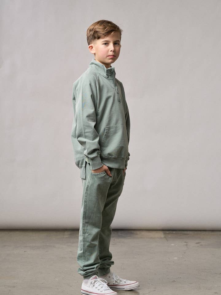 Little Bipsy - Wholesale Sweatshirt - Kids - Quarter Zip Pullover - Basil Wash