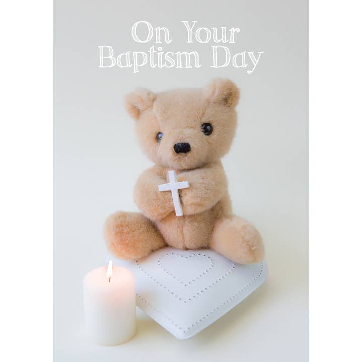 Child Baptism Card - Teddy with Cross for wholesale by Leonard Smith