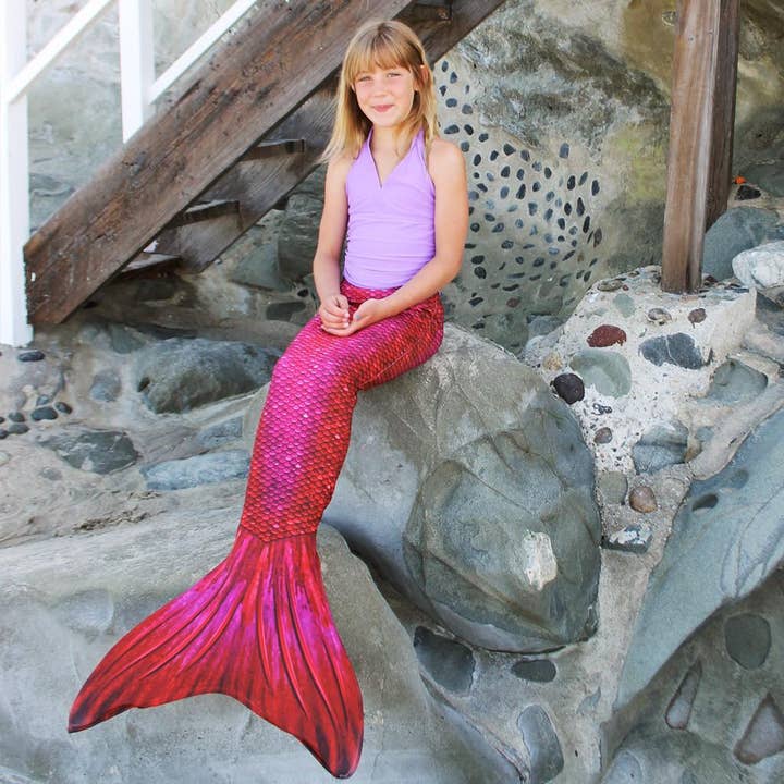 Sun Tail Mermaid - Wholesale Beach/Pool Toy - Kids & Baby - Fiji Red Mermaid Tail + Monofin Set for kids, girls, teens, and women (pool toy)