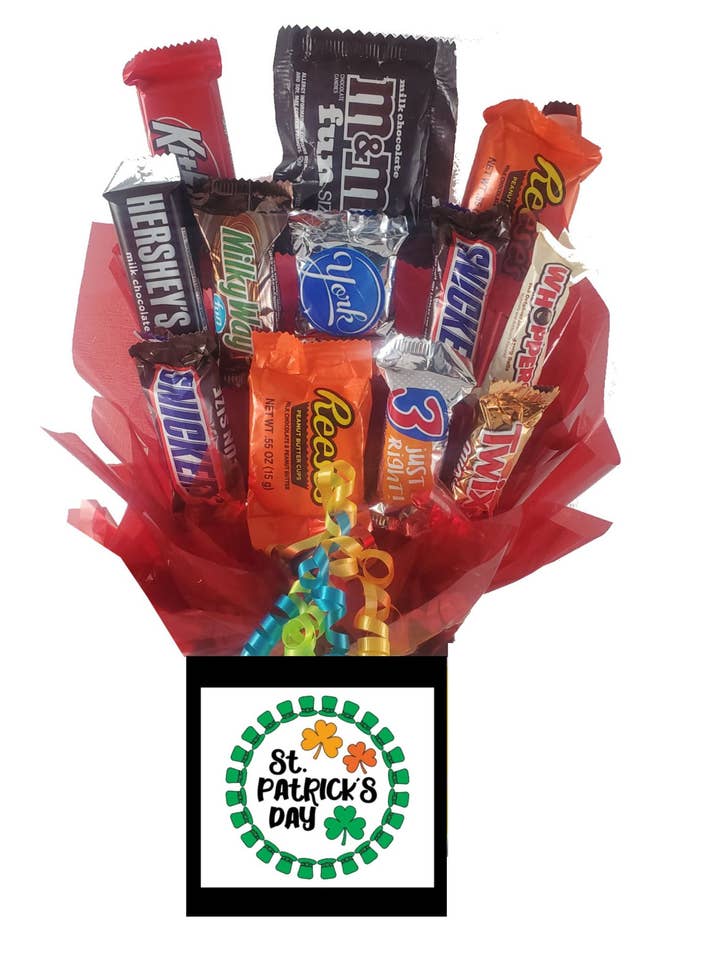 Chocolate Candy Bouquet in St Patty's Day box (12 pc candy) for wholesale by So Sweet of You