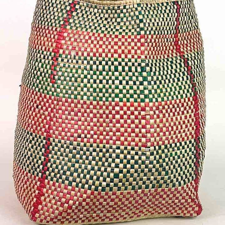 Medium Red/Green Bands Woven Flexible Swampgrass Basket - Togo for wholesale by The Niger Bend