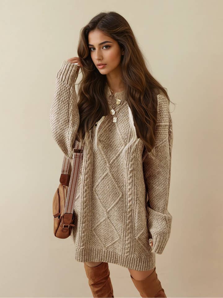 Cable Knit Sweater Dress - Parchment for wholesale by Indie & Co. | Women's Apparel