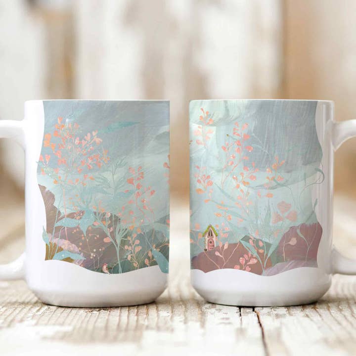 Rosa och blå mugg, unik illustrerad kopp | Stugan för wholesale av Florae & Snow