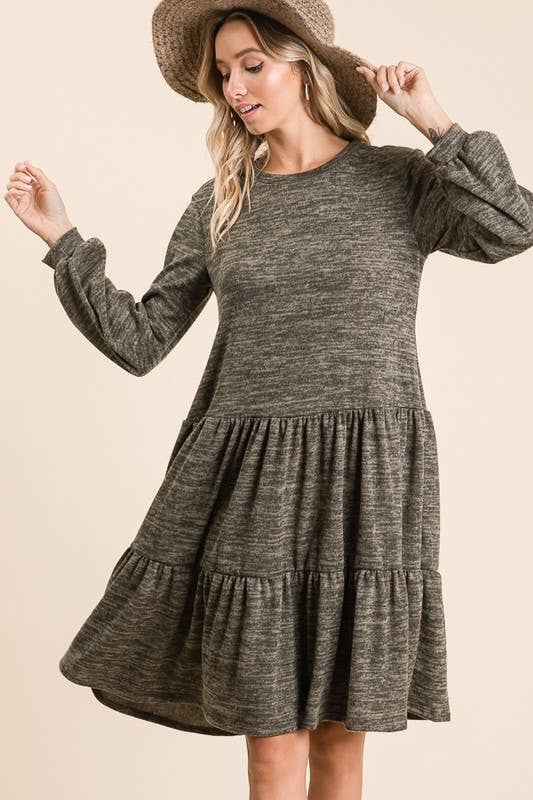 Reborn J - Wholesale Dress - Women's - Puff Sleeve Flowy Tiered Midi Dress8