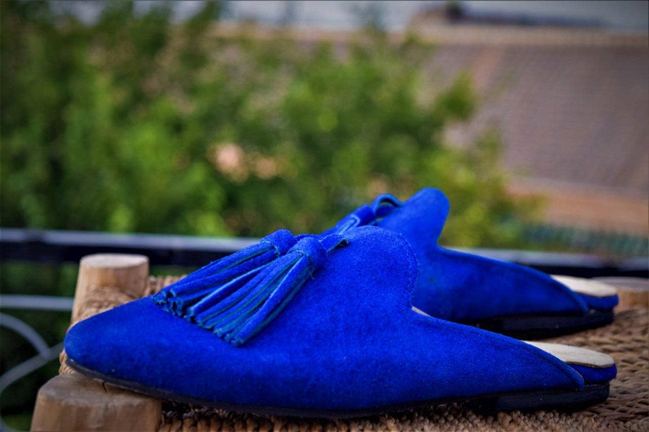 Mikwi - Wholesale Mules - Women's - Suede Leather mules for Women, leather loafers, Blue2