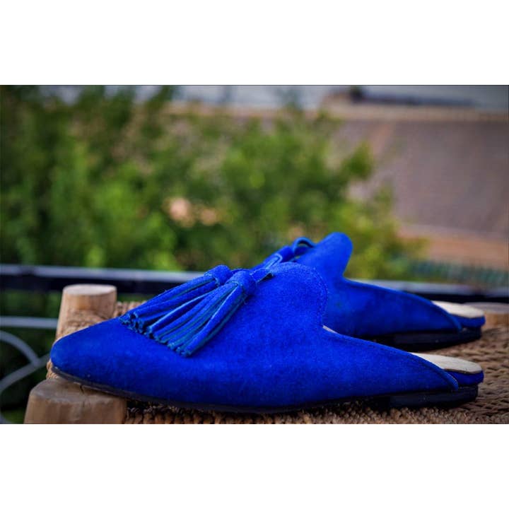 Mikwi - Wholesale Mules - Women's - Suede Leather mules for Women, leather loafers, Blue2