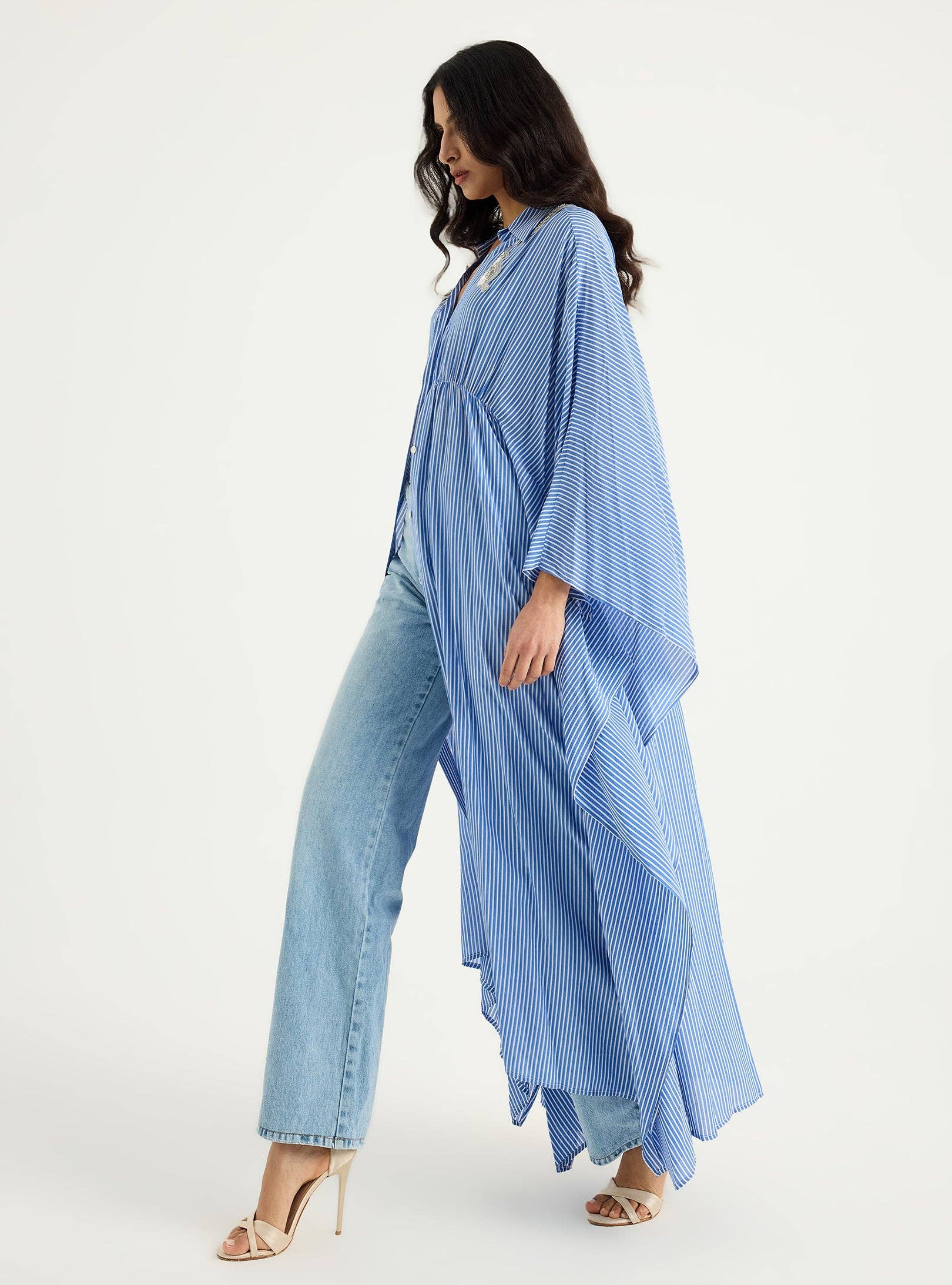 Store WF – wholesale Kaftan – Women's – Striped Silver Embellishment Kaftan Dress5