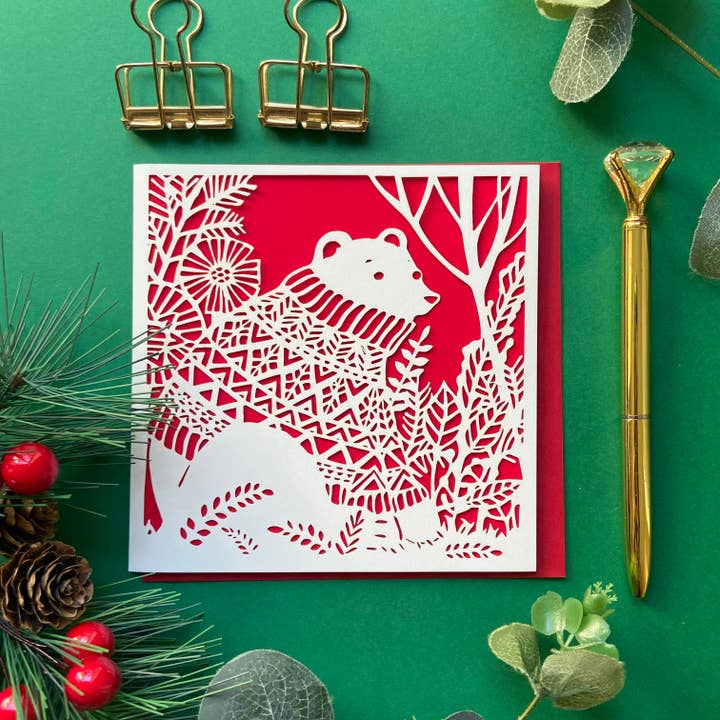 Bear Christmas card, Cute Christmas card, Polar bear card for wholesale by Chow's Stories